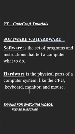 software vs Hardware || What is Software and Hardware || computer Tutorial for beginners|| #shorts