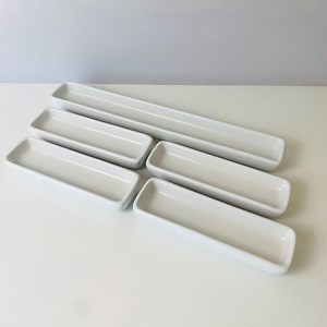 5 BOWLS SET, PAMPERED Chef Simple Additions 13” L Rectangular Bowl N 4 Smaller Matching Dip Bowls, Long Whtie Ceramic Appetizer Condiment - Etsy