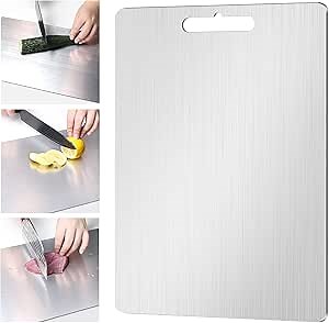 Yamato Titanium Cutting Board, Double-Sided Food Grade Stainless Steel for Kitchen, Meat, Vegetable, Fruit (18 x 12 IN) - 2024 Upgraded