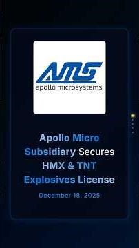 Apollo Micro Subsidiary Secures HMX & TNT Explosives License #corporateupdates #businessnews