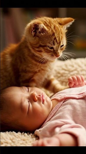 Tiny Kitten Guarding a Sleeping Baby 😭💤🐱