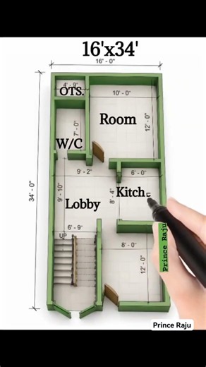 16x34 small house plan design, 1-Bhk home map🏠📝 #viralhouse #ghar #reels #home #map #design #youtube