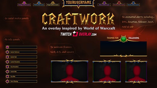 Craftwork - World of Warcraft Stream Overlay | Twitch Overlay