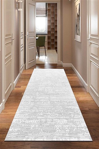 Gray Silver Runner Rug With Subtle Tribal Patterns, Non Slip Hallway Carpet for Modern Entryway or Minimalist Interiors, DM954170 - Etsy