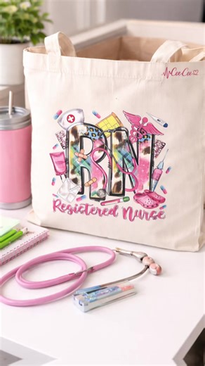 You can never have too many bags! This the perfect tote for work days, errands, and everything in between 🩺✨ Cute, functional, and made with nurses in mind 💕 #RN #NurseLife #CustomToteBag #Personalized #SmallBusiness @Ceecee | 🩺👩🏿‍⚕️