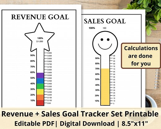 Revenue Goal Tracker Printable | Sales Goal Tracker | Fillable Thermometer Tracker | Editable PDF | Savings Goal Tracker - Etsy