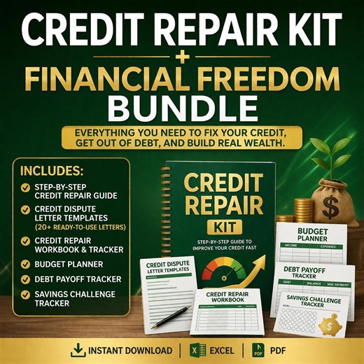 Credit Repair Kit Financial Freedom Bundle: Budget Planner, Debt Payoff Tracker (digital Download) - Etsy
