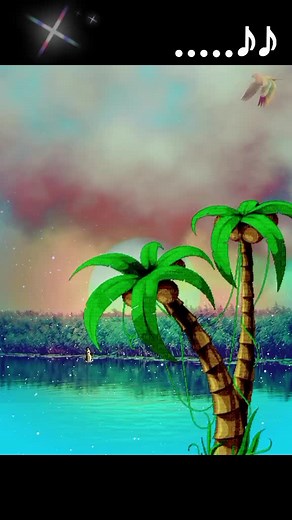Tropical Animated Scenes with Palm Trees and Lake