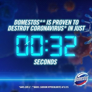 34 reactions | Clean high touch surfaces with Domestos**, proven to destroy Coronavirus* in just 60 seconds, *SARS-CoV2 **NaOCL(Sodium Hypochlorite) at 0.5%. Learn More https://bit.ly/2TpWmSF | Domestos | Facebook
