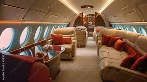 Interior of a private jet. Interior of a private jet, Luxurious private jet interior exuding sophistication and comfort