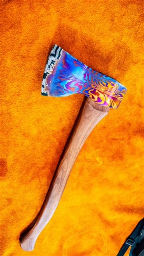 Alec Steele | Titanium Damascus Axe with Diffusion Bonded Steel Damascus Bit! Was a fun challenge. | Instagram
