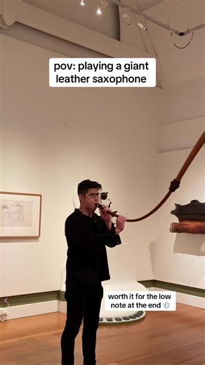 the sound of late night taco bell 🌮 giant leather subcontrabass / octocontabass / hyperbass sax (?!) 🎷 made by garry greenwood #giantinstrument #fyp #foryou #giantsaxophone #giantsax #fyp #foryou #woodwind #contrabass #fartsound #musiciansoftiktok