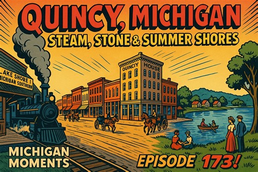 At the turn of the 20th century, Quincy, Michigan was alive with the rhythm of the railroad and the calm of Marble Lake. From the roar of the Wolverine Portland Cement plant to quiet evenings by the water, this Branch County village captured the balance of industry and leisure that defined small-town Michigan. 🚂 Watch Episode 173 of Michigan Moments: “Steam, Stone & Summer Shores.” 📚 Quincy’s library, depot, and lakefront still tell the story of a town built on progress and pride. #MichiganMom