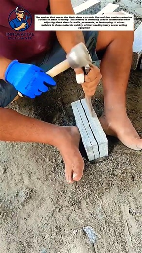 Stone Splitting Trick | Easy Way to Cut Concrete Blocks with a Chisel