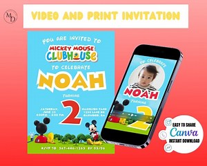 Mickey Mouse Birthday Invitation: Video & Print Template (CANVA) - Etsy