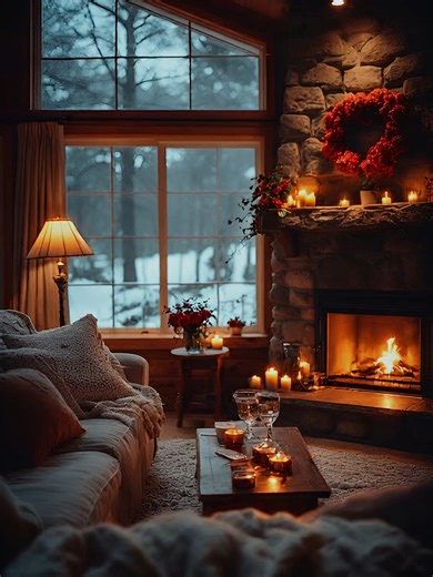 Romantic Fireplace Atmosphere for Valentine's Day