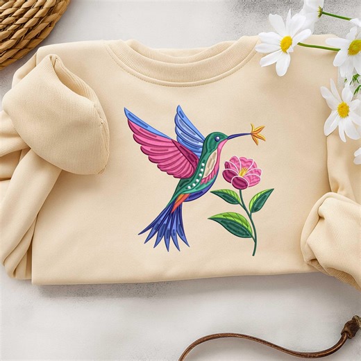 Hummingbird Floral Embroidery Design, Colorful Bird With Flower, Nature Machine Embroidery File, Spring Garden Stitch - Etsy