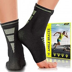 Ankle Brace Support for Men & Women (Pair), Best Compression Sleeve Socks for Your Foot or Sprained Ankle, Helps with Achilles Tendonitis and Injury Recovery, Swelling or Heel Pain, Nano Socks