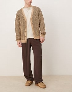 ASOS DESIGN smart wide leg pants with front pleat in brown | ASOS