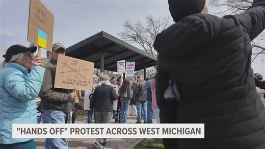 Thousands gather to protest President Trump and billionaire Elon Musk in West Michigan Saturday
