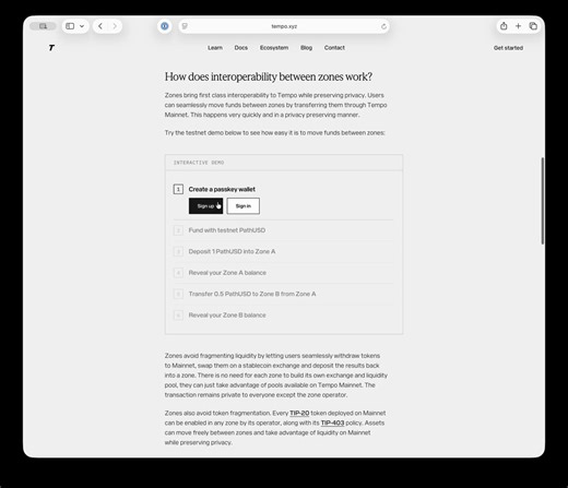 Today, we're launching Tempo Zones on the Tempo Testnet. Every zone is private, fast, and interoperable with each other. Zones support MPP for private agentic payments at web scale. See interactive demo below.Zones are also integrated in the Tempo Wallet - test it out at https://t.co/HK01hfgFFz. We have two zones live in our documentation for experiencing this on full force: https://t.co/znaY54jgqi.From a technical perspective, Tempo Zones are built on the Reth SDK and they have a few interestin