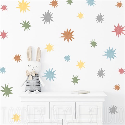 Neutral Color Star Stickers, Watercolor Starburst Fabric Wall Decals, Removable Reusable Art - Etsy