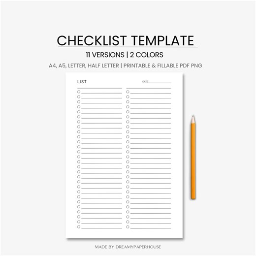 Blank Checklist Template Printable & Fillable, Black Gray, A4 A5 Letter, Binder Friendly Planner PDF - Etsy