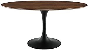 Modway Lippa 60" Oval-Shaped Mid-Century Modern Dining Table with Walnut Top and Black Base