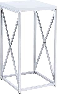 Coaster Home Furnishings - Edmund - Wood and Metal - 13 Inch C-Shaped Sofa Side Table with Open Base, X-Shaped Detail and Space-Saving Design - Living Room - White High Gloss and Chrome - 930014