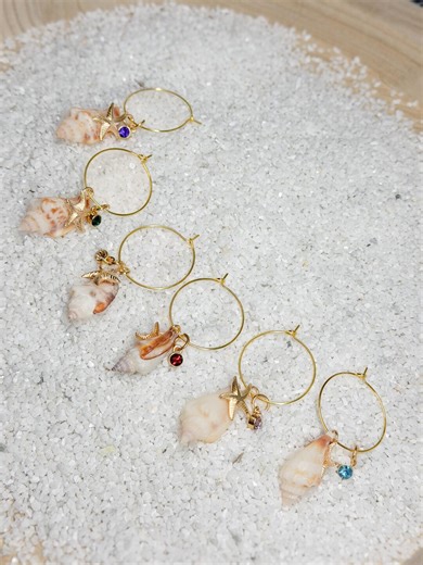 Coastal Seashell Wine Charms Set of 6 | Handmade Beach-inspired Wine Glass Charms | Hostess Gift | Ocean Decor - Etsy