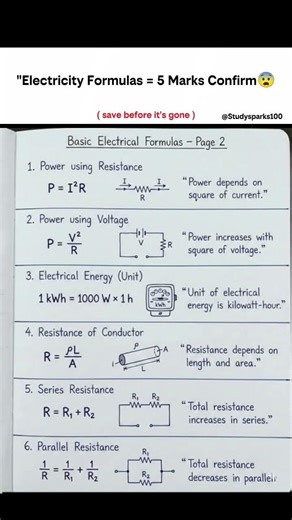 ⚡ Basic Electrical Formulas = Easy Board Marks! 💯Power, Resistance, kWh, Series & Parallel —