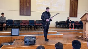 Thanks to Old Boy and PNBHS Commerce teacher Mr. Liam McKnight who performed at the Prefect’s Assembly this morning. Mr. McKnight concluded by encouraging any students interested in joining one of the PNBHS rock bands to see him or come along to the Music Department at lunchtime on Wednesday. | Palmerston North Boys' High School