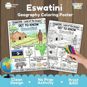 Eswatini Country Study Geography Coloring Page Worksheet Activity | Africa