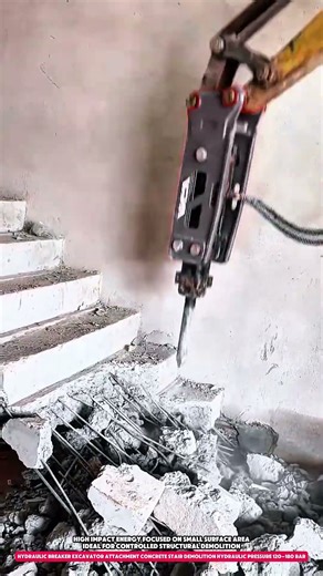 hydraulic breaker excavator attachment concrete stair demolition hydraulic pressure 120–180 bar