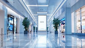 Mall interior with a digital signage totem enhancing the shopping experience