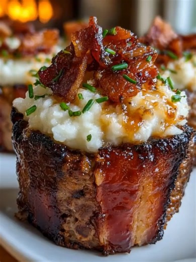 Smoky Bourbon BBQ Bacon-Wrapped Meatloaf Cupcakes