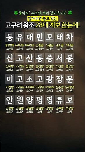 고구려 왕조 28대 계보 한눈에! 동유대민모태차 #고구려 #교양 #지식