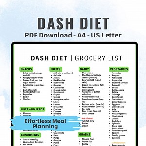 Dash Diet Food List High Blood Pressure Grocery List Printable Dash Diet for Hypertension Low Sodium Shopping List Healthy Heart Digital PDF - Etsy