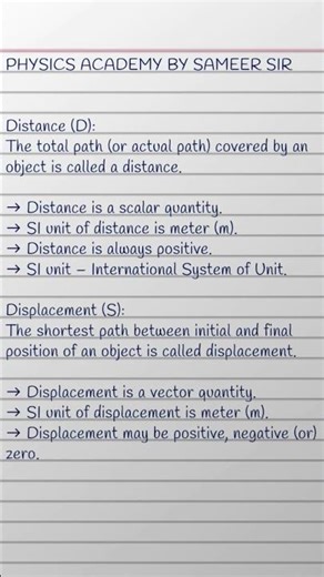 Distance And Displacement || Easy Notes By Sameer Sir || PHYSICS ACADEMY ||