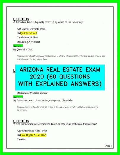 ARIZONA REAL ESTATE EXAM 2026 60 Questions and Explained Answers to Pass the First Try