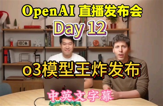 【OpenAI发布会第十二天王炸官宣】o3推理模型王炸发布震撼出场（中英文双语字幕）