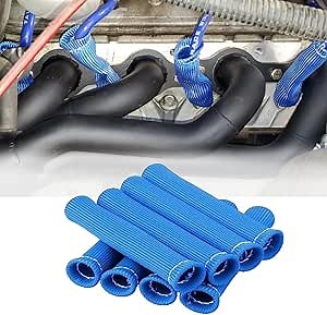 8 PCS Spark Plug Heat Shield Sleeve 2500° Spark Plug Wire Heat Shield 6 Inches Spark Plug Wire Boots Protection Insulator Cover Wrap for LS1 / LS2 Sbc Bbc 350 454 Car Truck, Blue