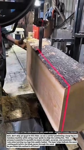 Precision Wood Cutting Using Bandsaw and Laser Guide – Accurate Sawmill Process.