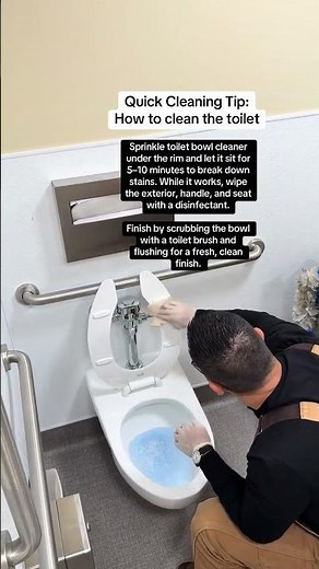 Quick Cleaning Tip: how to clean the toilet Sprinkle toilet bowl cleaner under the rim and let it