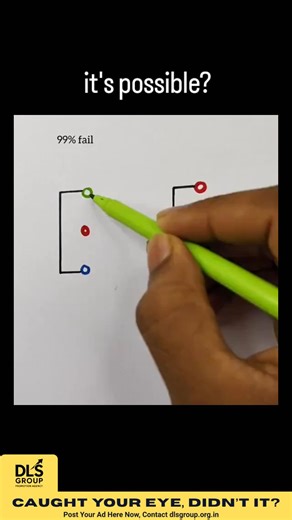 Making Cartoons on Instagram: "The post shares a viral video of a drawing challenge requiring three colored interlocking loops (green, red, blue) to be sketched inside a square without lifting the pen or crossing lines, captioned "it's possible?" to hook viewers. - Labeled with a 99% failure rate, the puzzle tests spatial sequencing skills akin to graph theory's Eulerian paths, where success demands starting at a specific dot and precise color switches. - Achieving 5.2 million views and 391 repl