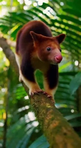 This is the Tree Kangaroo, a rare marsupial leaping between rainforest trees in Papua New Guinea. Its forests are disappearing. #kangaroo