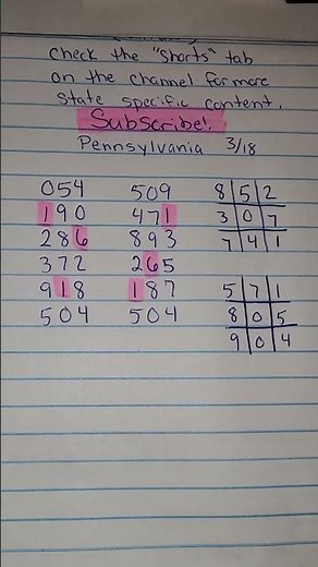 Pennsylvania Cash 3 Pick 3 Workout Sheet 3/18 Lottery Predictions