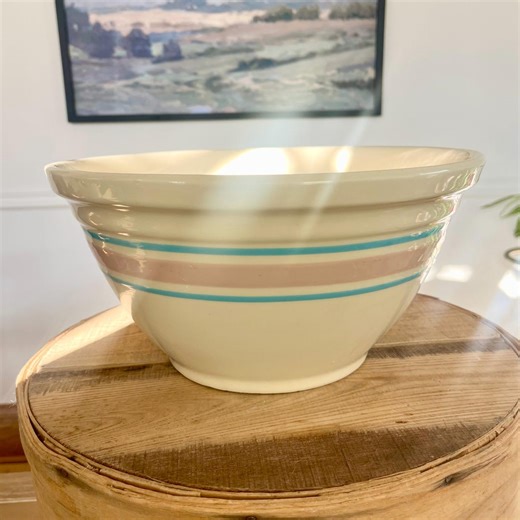 Vintage Mccoy #12 Ovenware Mixing Bowl, Blue and Pink Stripe - Etsy