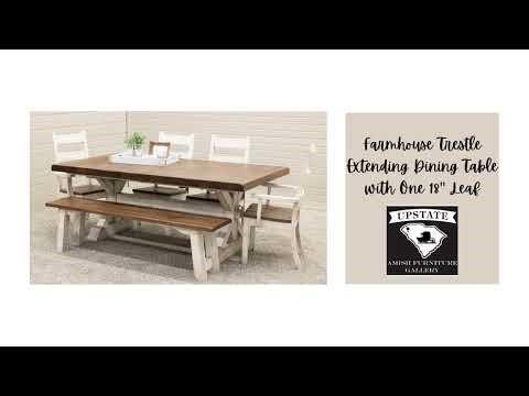 Farmhouse Trestle Extending Dining Table with 18" Leaf