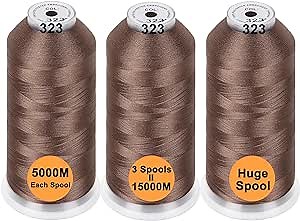 New brothreads - 40 Options- Various Assorted Color Packs of Polyester Embroidery Machine Thread Huge Spool 5000M for All Embroidery Machines - 3xLIGHT Brown